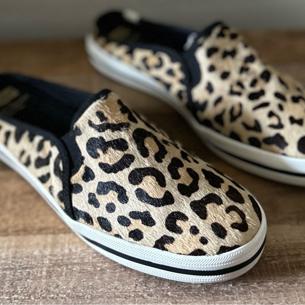 Kate Spade x Keds Double Decker Mule Leopard calf hair slip on Size 8
